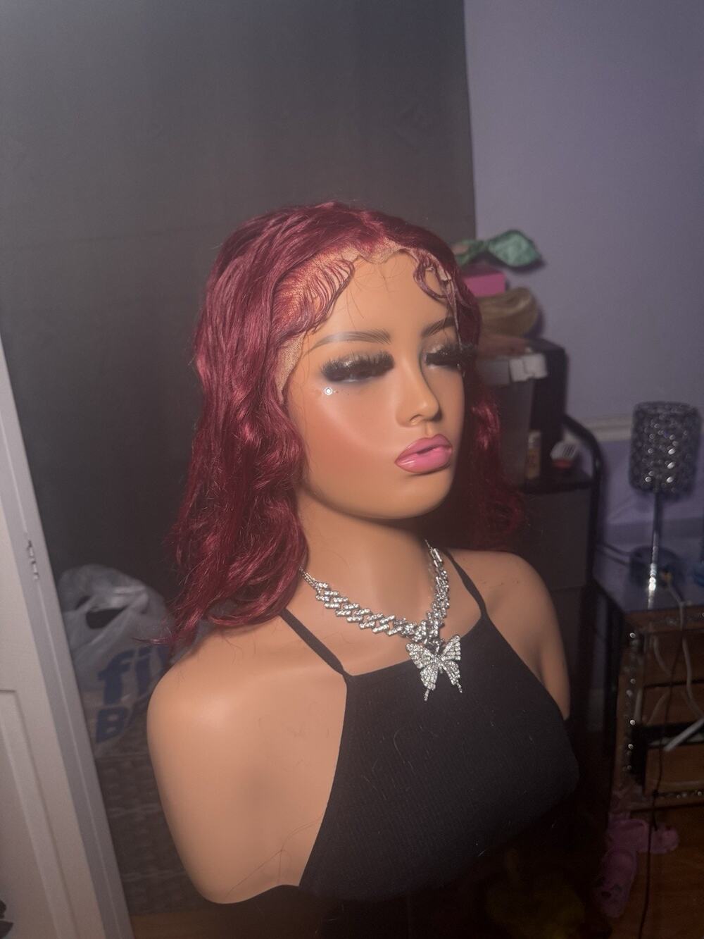 13x6 Cherry Red Burgundy Human Hair Lace Front Wig – Pre-Plucked & Customized